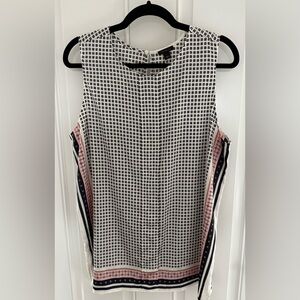 Ann Taylor Navy Blue Pink and White Sleeveless Tunic Top